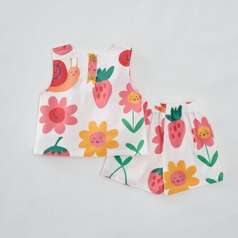 Baby Toddler White Flower and Fruit  Sleeveless 2-piece Set - image 2