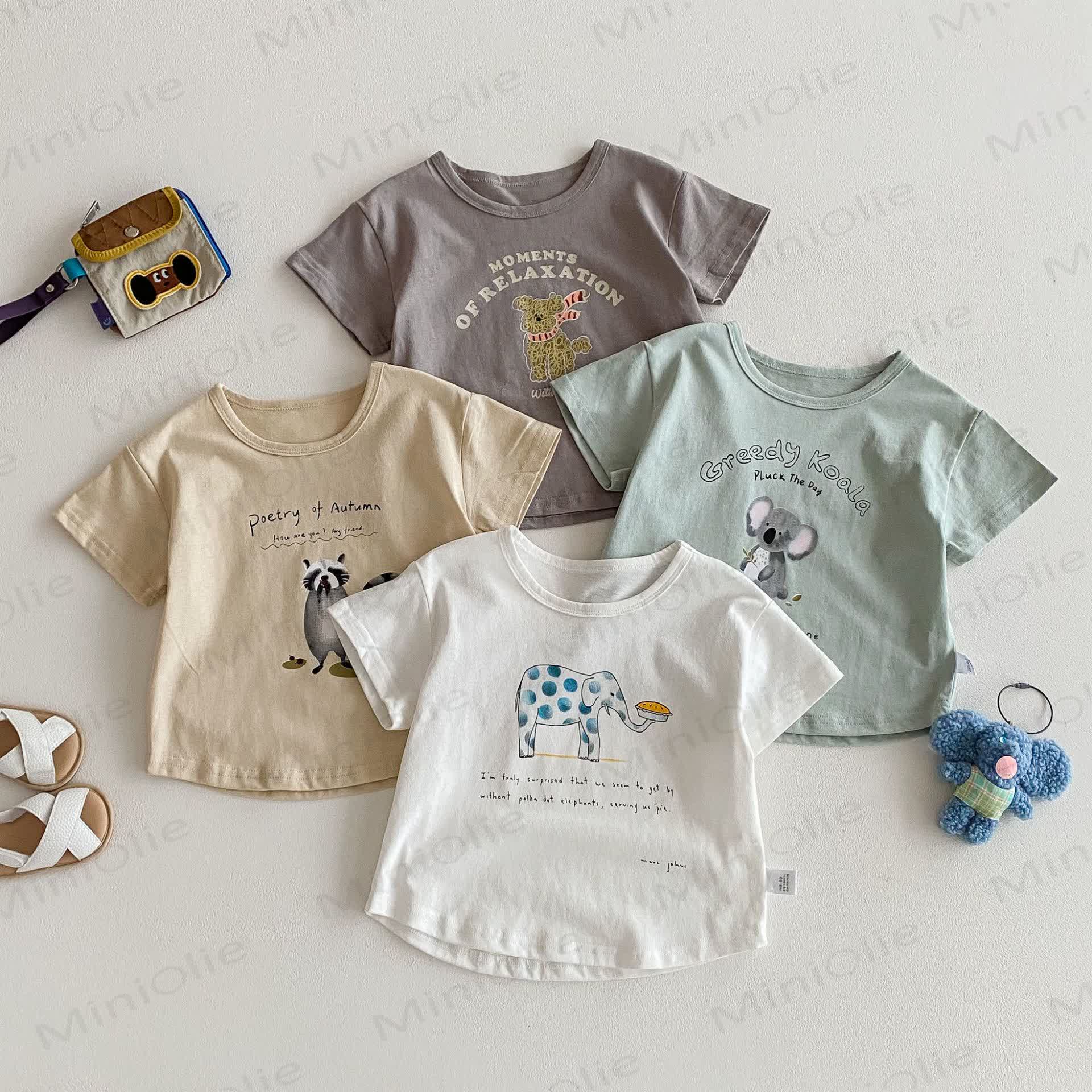 Toddler Cotton Solid Color Animals Print Tee - image 1