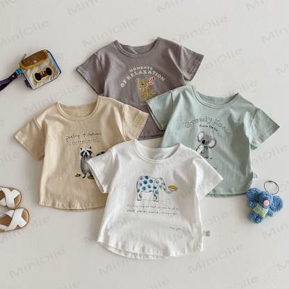 Toddler Cotton Solid Color Animals Print Tee - image 1