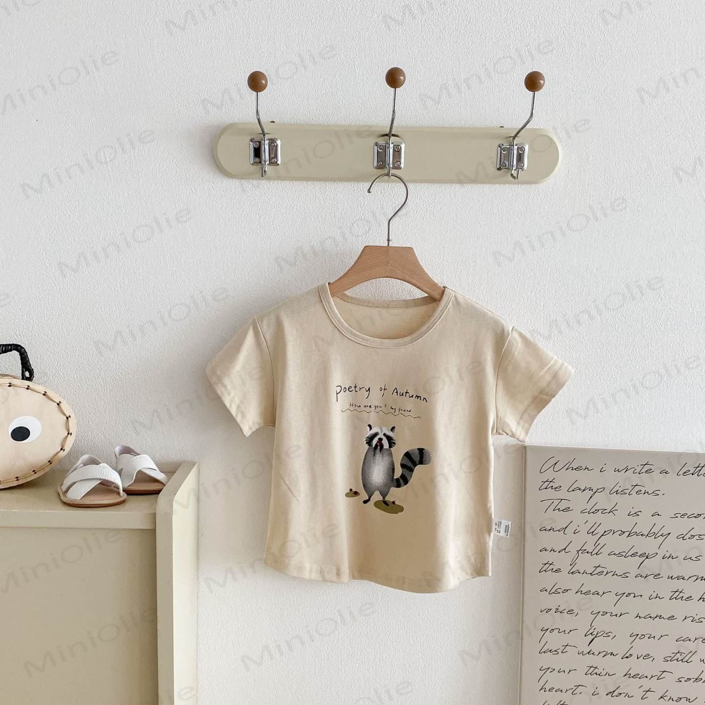 Toddler Cotton Solid Color Animals Print Tee - Beige - 6-7T - image 2