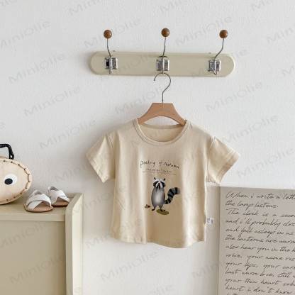 Toddler Cotton Solid Color Animals Print Tee - Beige - 6-7T - image 2