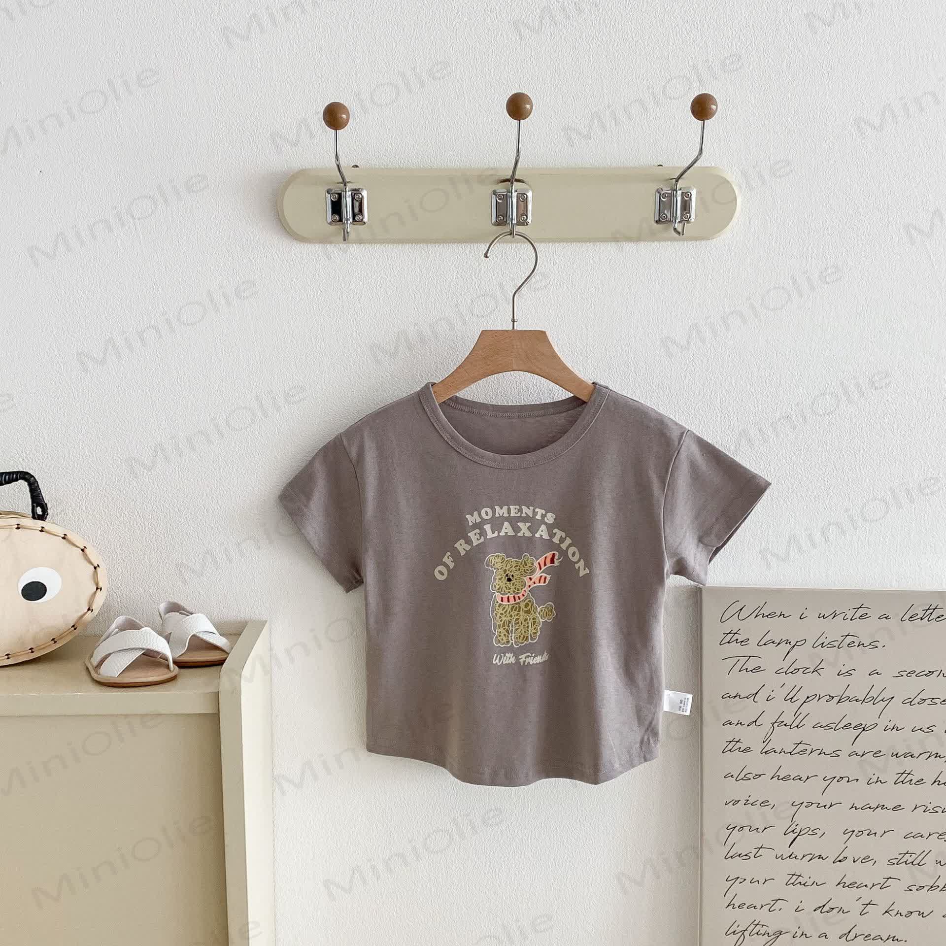Toddler Cotton Solid Color Animals Print Tee - Grey - 6-7T - image 4