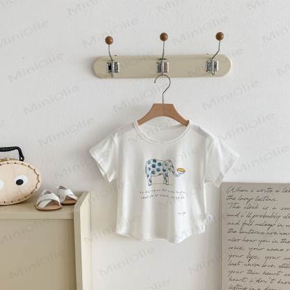Toddler Cotton Solid Color Animals Print Tee - White - 6-7T - image 5