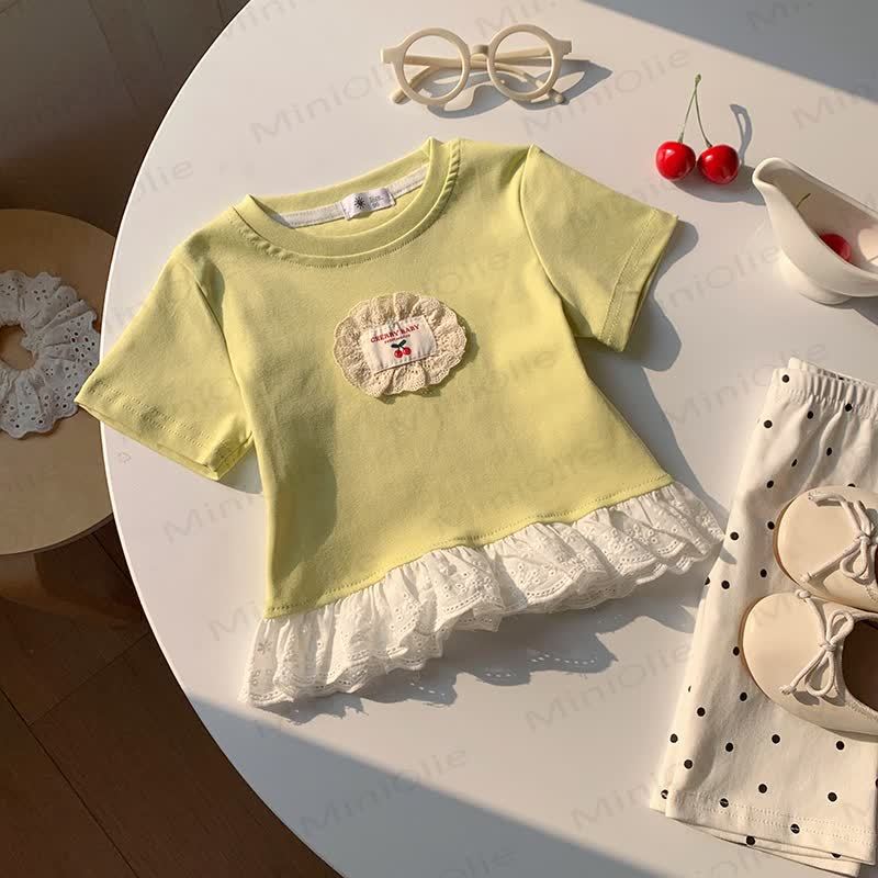 Toddler Girls Cherry Print Lace Cotton Tank Top - Green - 8-9T - image 2