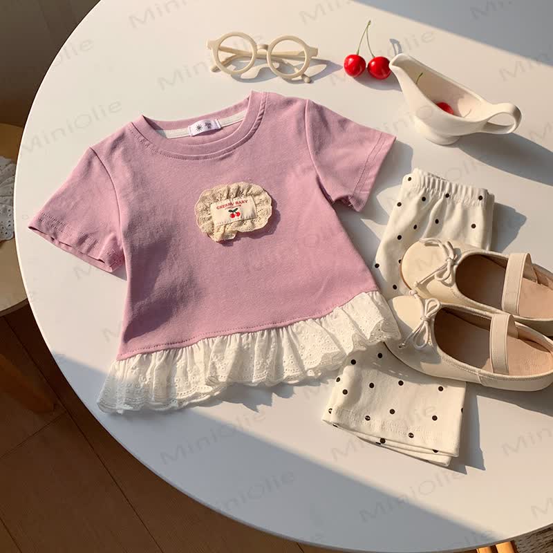 Toddler Girls Cherry Print Lace Cotton Tank Top - Purple - 8-9T - image 4