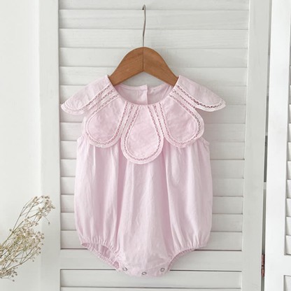 Baby Girls Solid Color Lace Dress/ Bodysuit - Pink Romper - Romper: 18-24M - image 3