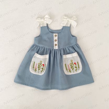 Baby Floral Tank Top and Shorts Set or Dress - Blue Dress - 3-4T - image 3