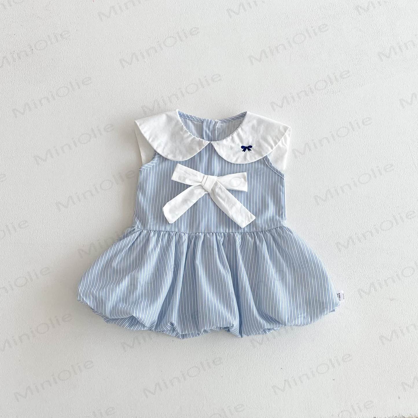 Baby Blue Stripe Bow Peter Pan Collar Sleeveless Dress - Blue - 2-3T - image 2