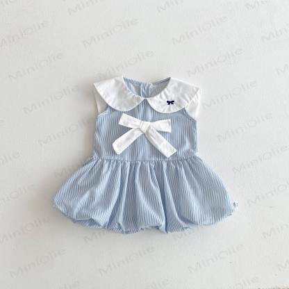 Baby Blue Stripe Bow Peter Pan Collar Sleeveless Dress - Blue - 2-3T - image 2