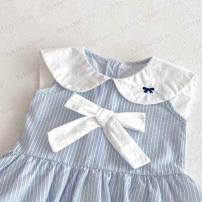 Baby Blue Stripe Bow Peter Pan Collar Sleeveless Dress - image 3