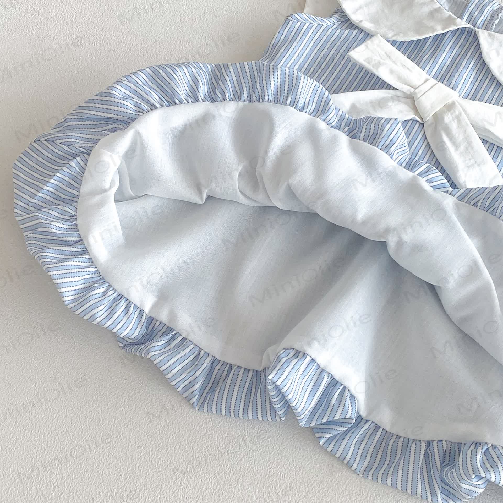 Baby Blue Stripe Bow Peter Pan Collar Sleeveless Dress - image 5