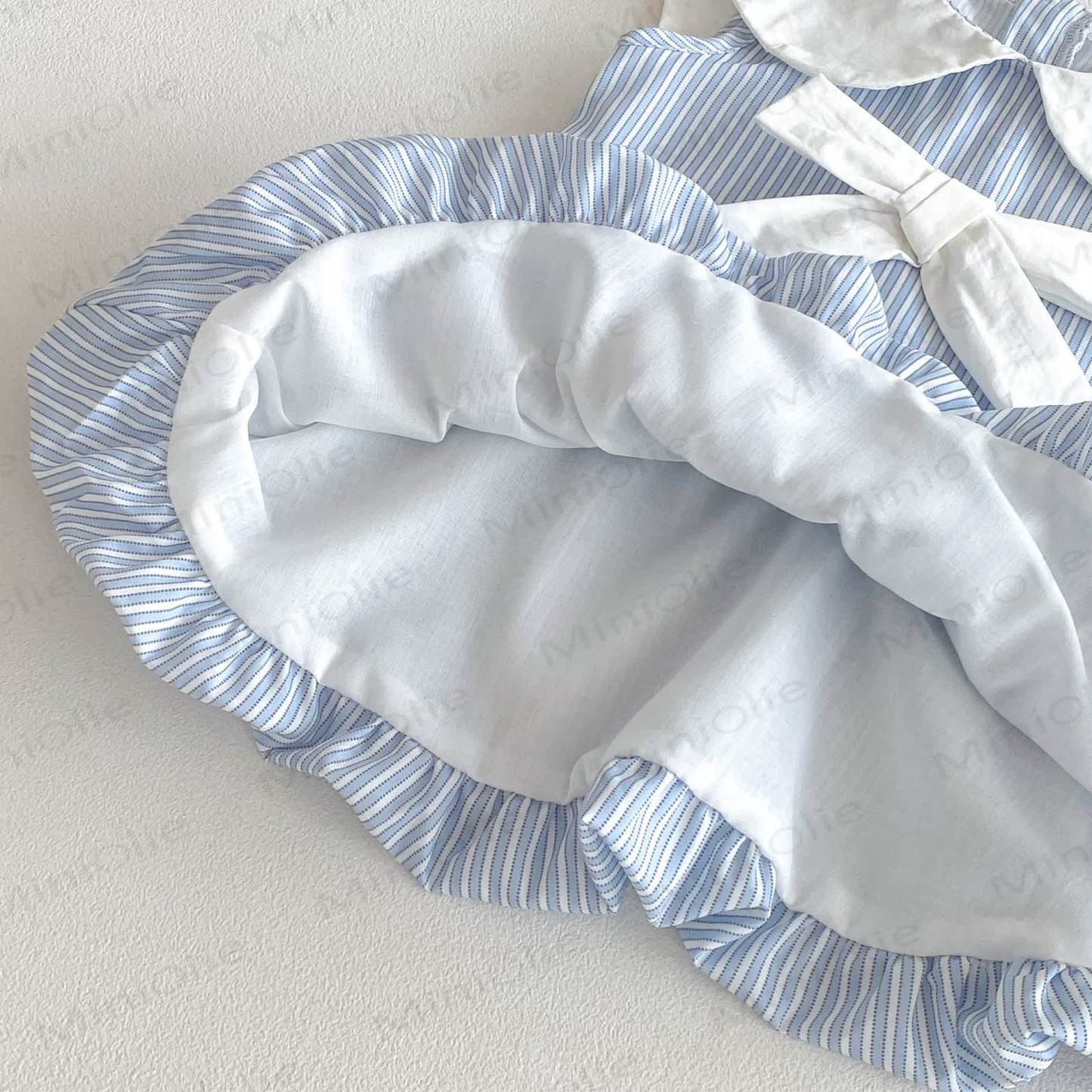 Baby Blue Stripe Bow Peter Pan Collar Sleeveless Dress - image 5
