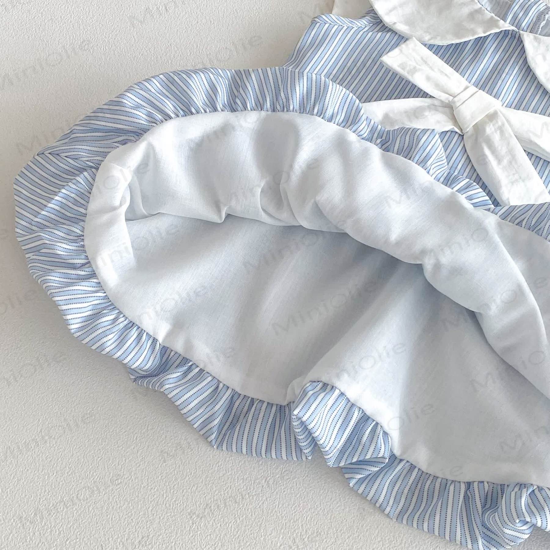 Baby Blue Stripe Bow Peter Pan Collar Sleeveless Dress - image 5