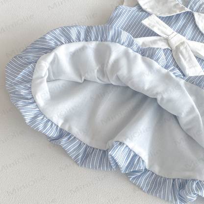 Baby Blue Stripe Bow Peter Pan Collar Sleeveless Dress - image 5