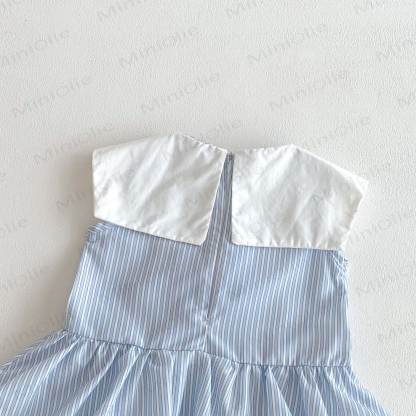 Baby Blue Stripe Bow Peter Pan Collar Sleeveless Dress - image 6