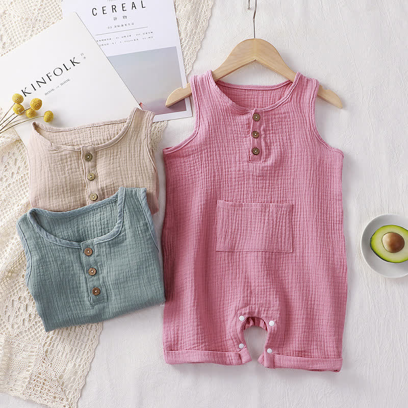 Baby Solid Color Pocket Sleeveless Romper with Hat - image 1