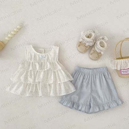 Baby Girls Sweet Polka Dot Ruffle Tank Top and Shorts Set - image 1