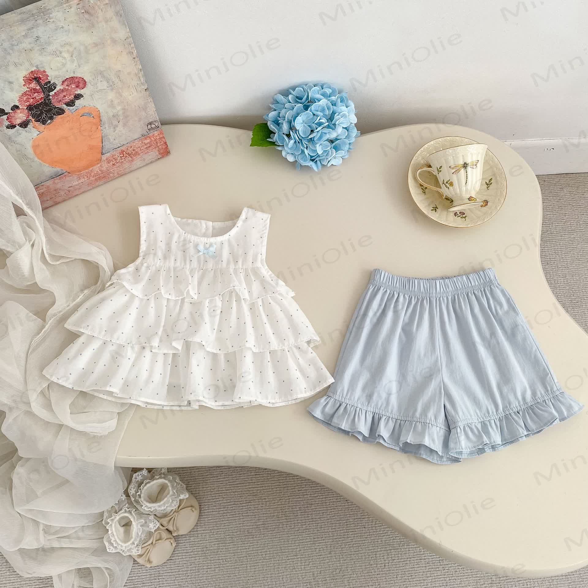 Baby Girls Sweet Polka Dot Ruffle Tank Top and Shorts Set - White - 4-5T - image 2