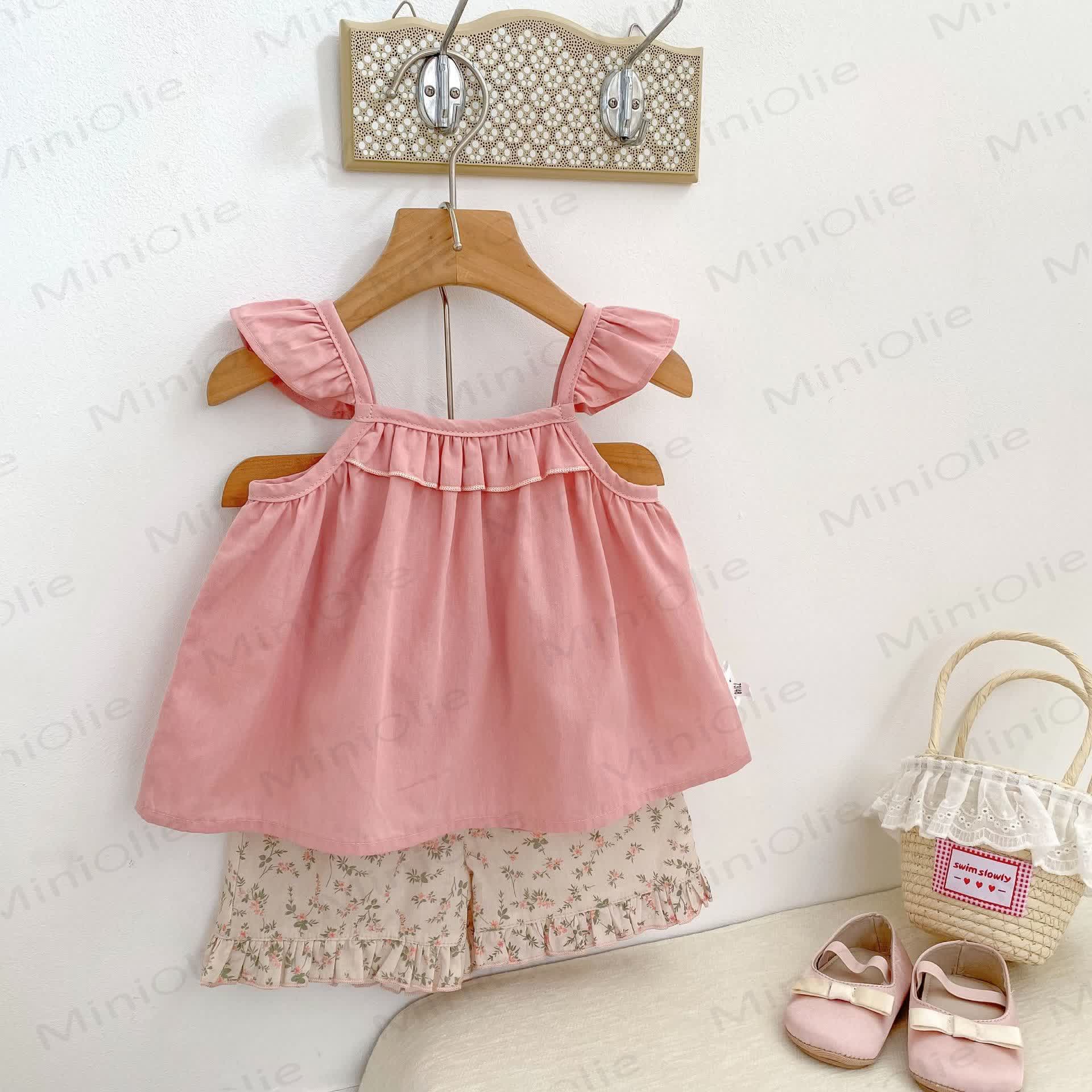 Baby Girls Ruffle Cotton Tank Top and Floral Shorts Set - image 1