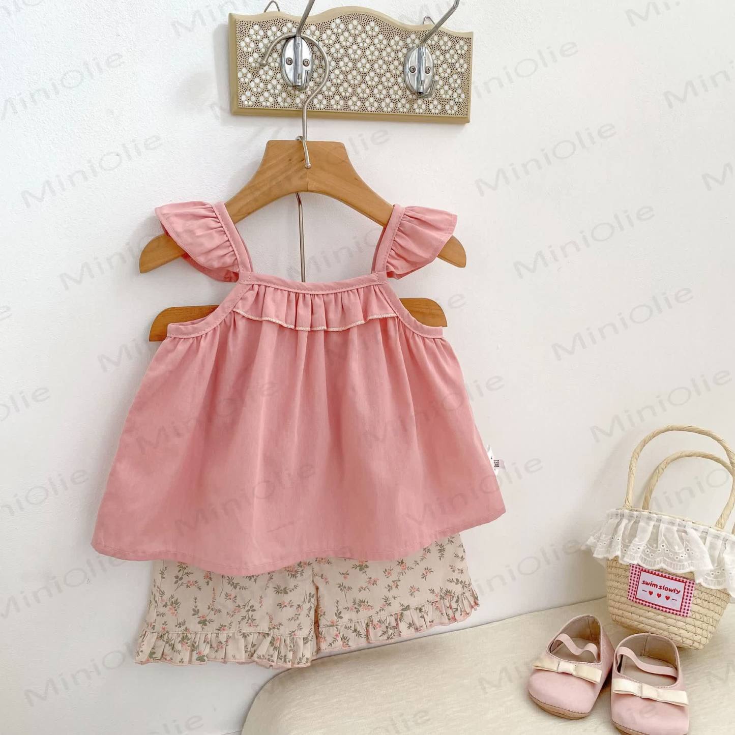 Baby Girls Ruffle Cotton Tank Top and Floral Shorts Set - image 1