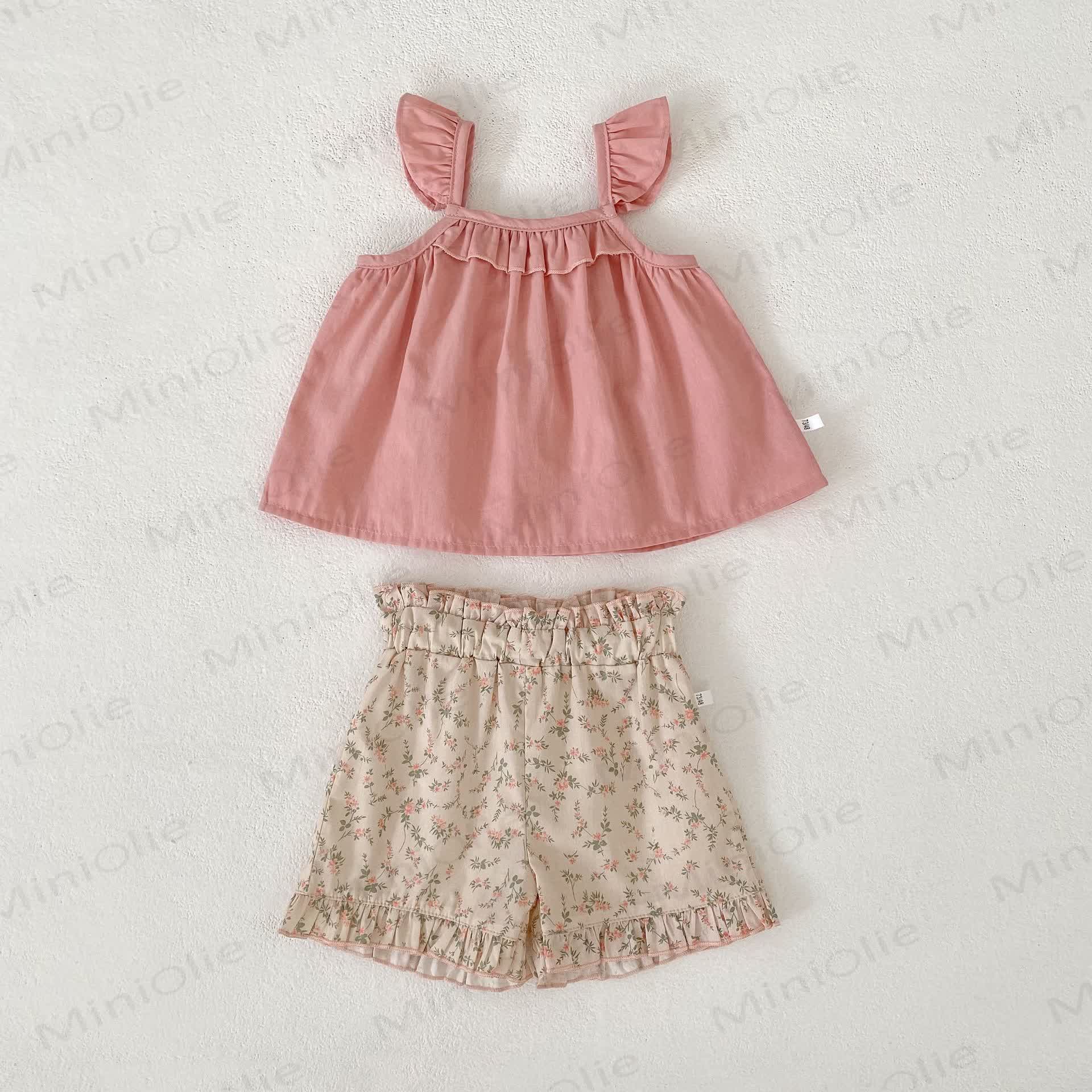 Baby Girls Ruffle Cotton Tank Top and Floral Shorts Set - Pink - 3-4T - image 2