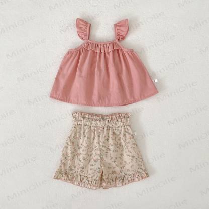 Baby Girls Ruffle Cotton Tank Top and Floral Shorts Set - Pink - 3-4T - image 2