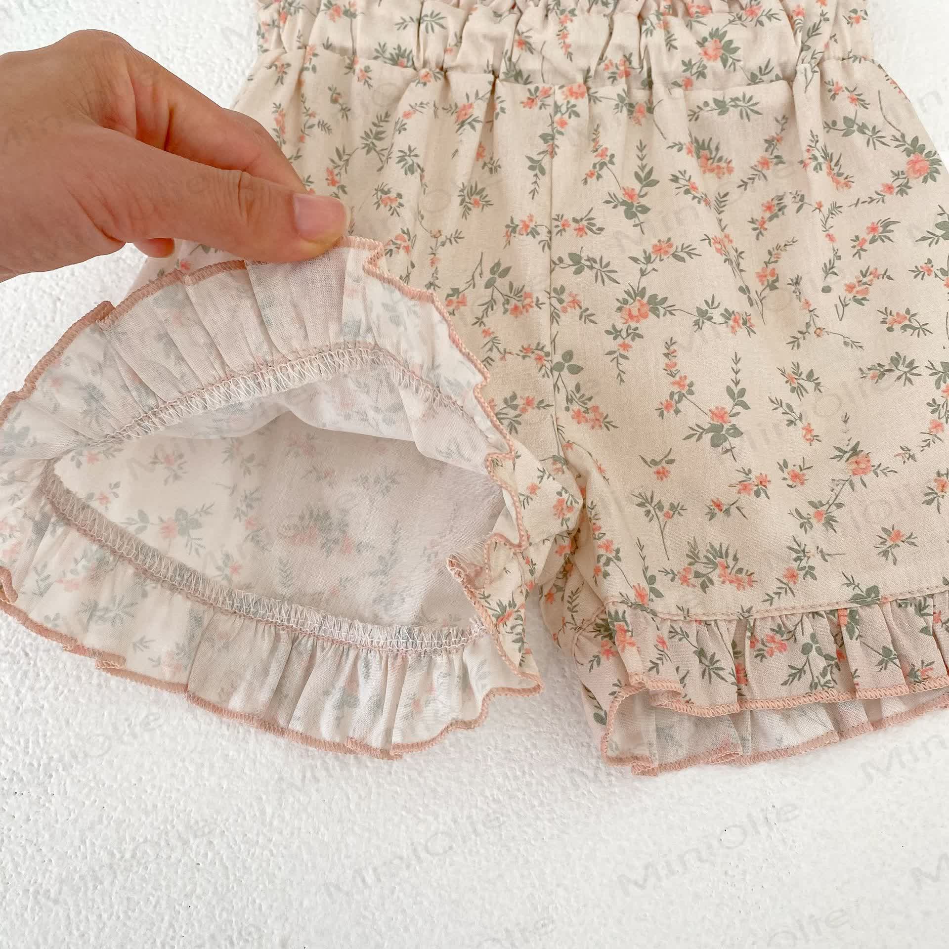 Baby Girls Ruffle Cotton Tank Top and Floral Shorts Set - image 10
