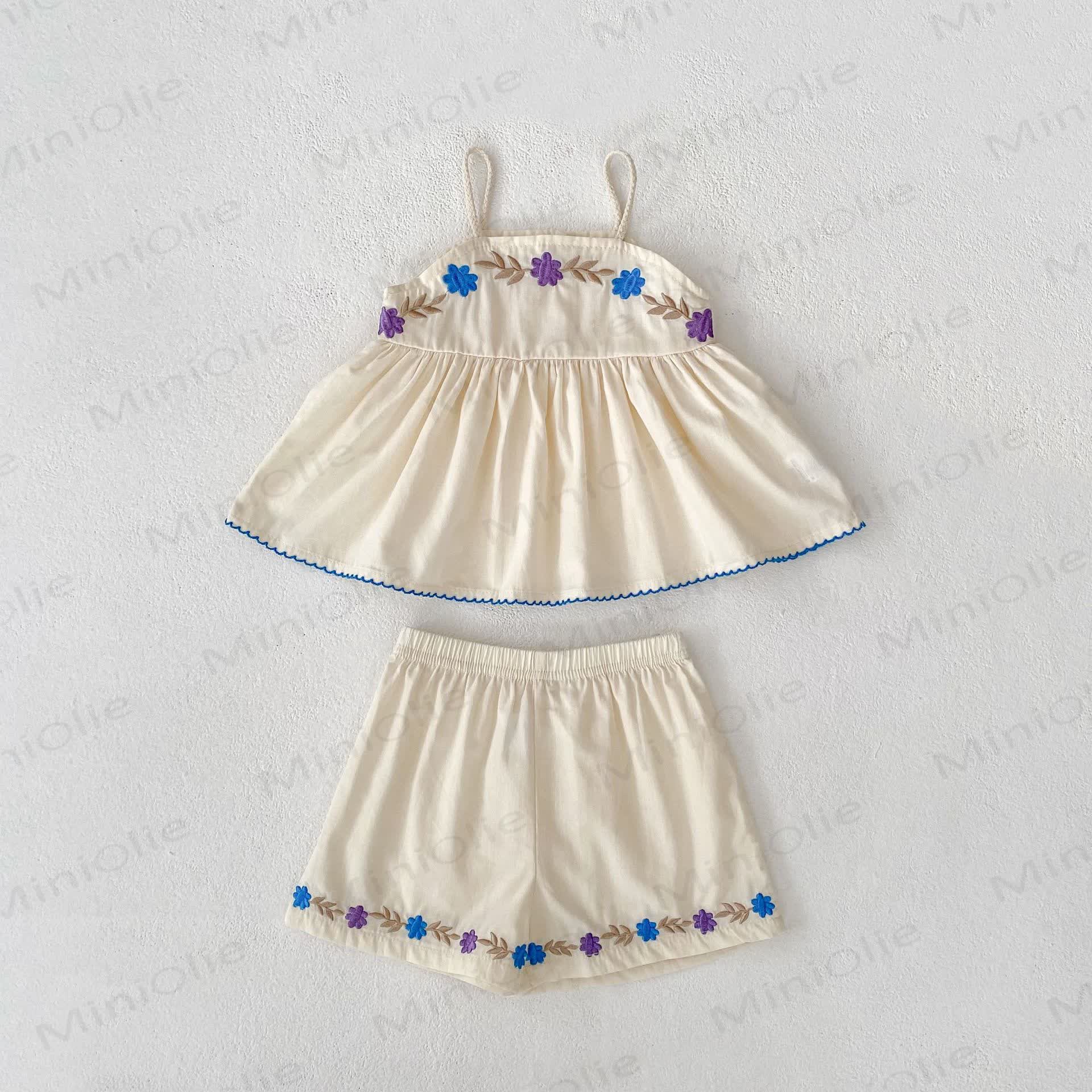 Baby Floral Cotton Tank Top and Shorts Set - Beige - 3-4T - image 2