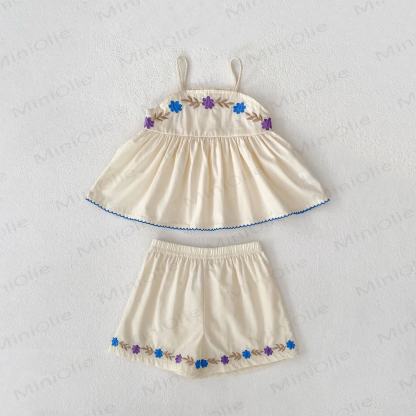 Baby Floral Cotton Tank Top and Shorts Set - Beige - 3-4T - image 2