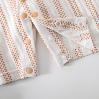 Baby Beige/Gray Summer Striped Romper - image 7