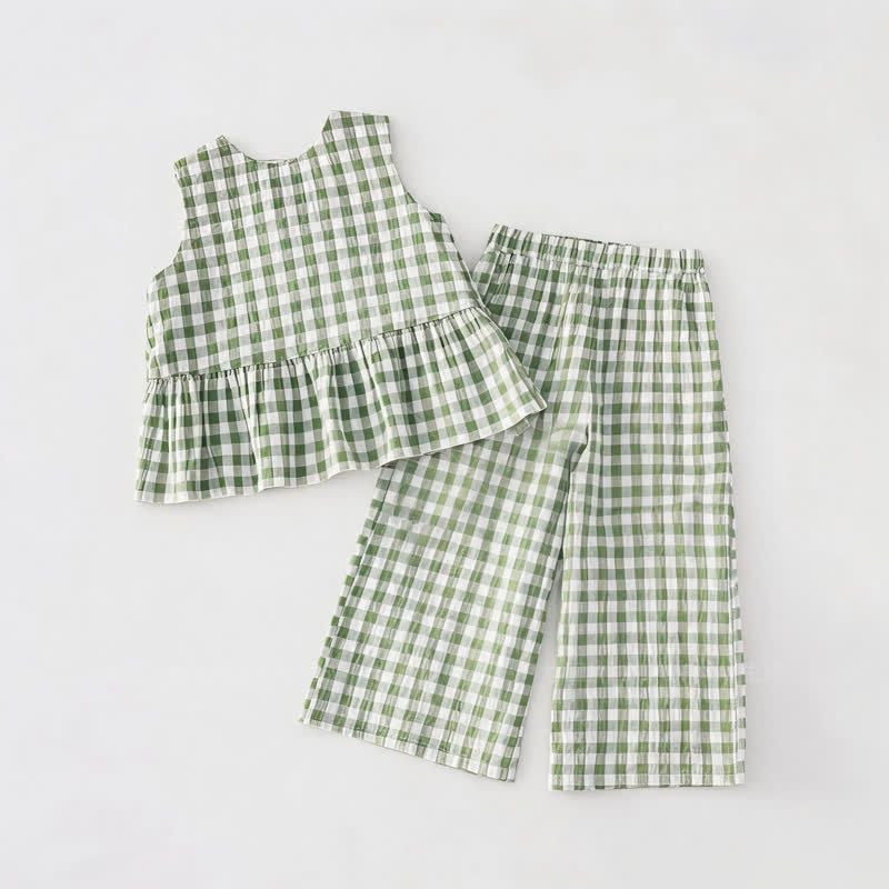 Baby Toddler Green Plaid Sleeveless Top and Pants 2-piece Set - image 2