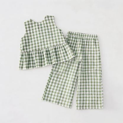 Baby Toddler Green Plaid Sleeveless Top and Pants 2-piece Set - image 2
