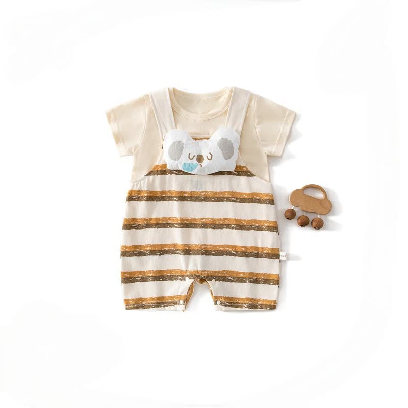 Baby Sleeping Koala Striped Overalls and Tee 2-piece Set - Beige - 12-18M - image 1
