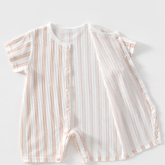 Baby Beige/Gray Summer Striped Romper - image 3