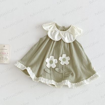 Toddler Girls Petal Collar Floral Sleeveless Dress - Green - 4-5T - image 2