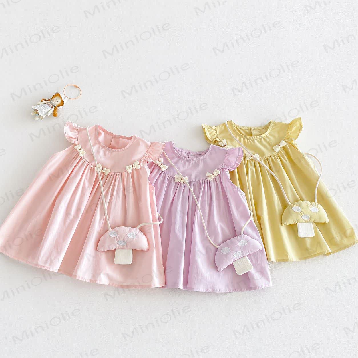 Baby Girls Ruffle Sleeveless Bow Solid Color Dress - image 1