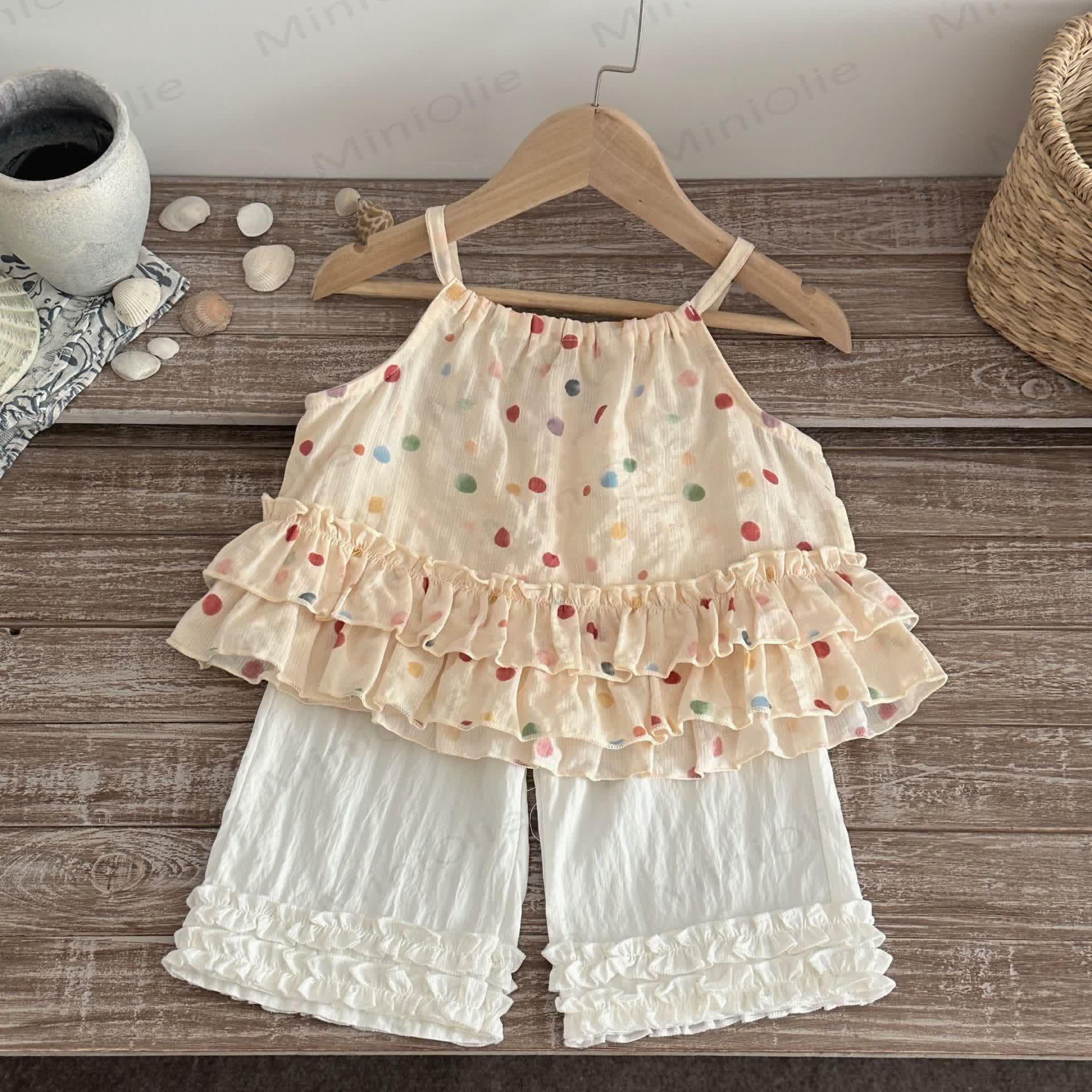 Baby Girls Color Dot Ruffle Tank Top or Solid White Pants - image 1