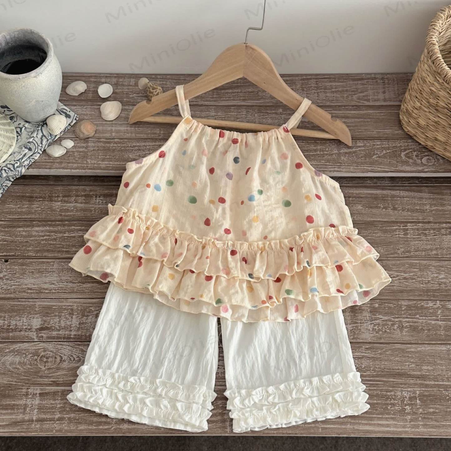 Baby Girls Color Dot Ruffle Tank Top or Solid White Pants - image 1