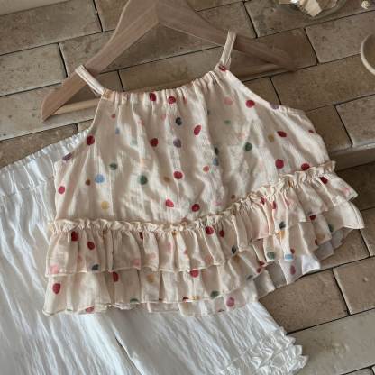 Baby Girls Color Dot Ruffle Tank Top or Solid White Pants - image 5
