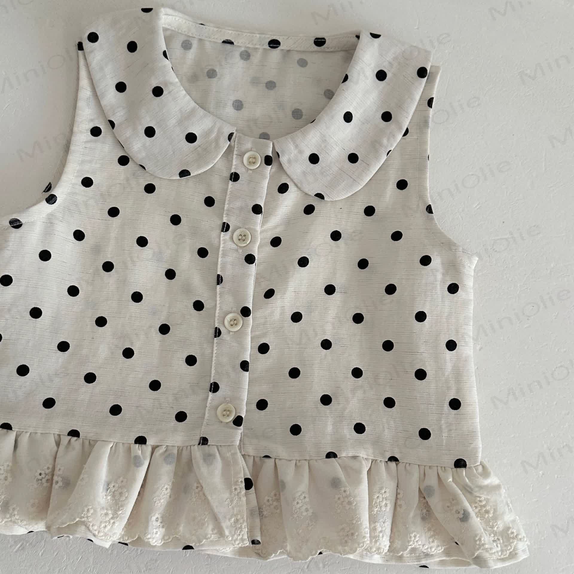 Baby Girls Polka Dot Peter Pan Tank Top and Solid Black Shorts Set - image 4