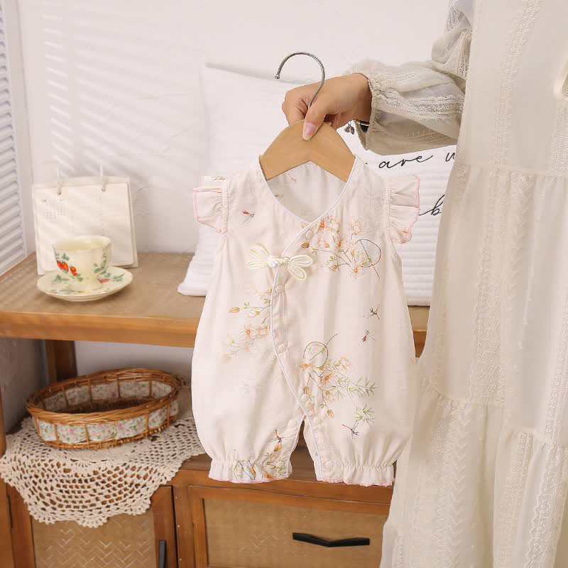 Baby Girls Floral Ruffle Trim Sleeveless Summer Romper - White - 12-18M - image 5