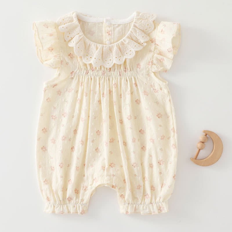 Baby Girl Yellow Floral Lace Collar Sleeveless Romper - Pink Flower - 18-24M - image 2