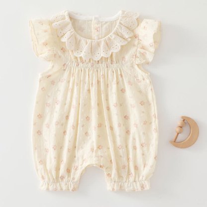 Baby Girl Yellow Floral Lace Collar Sleeveless Romper - Pink Flower - 18-24M - image 2