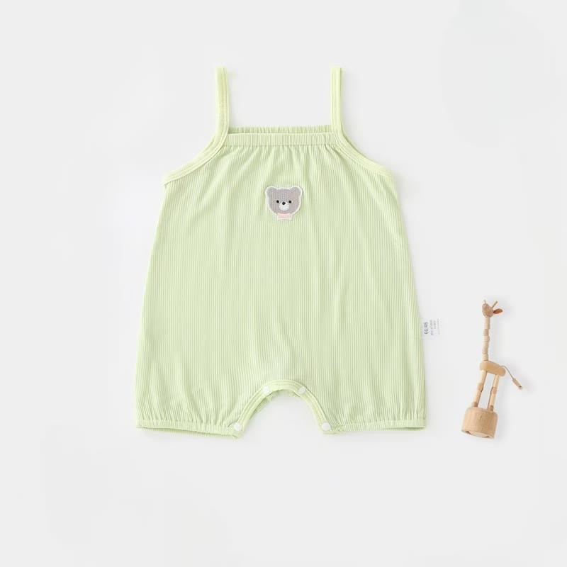 Baby Girl Solid Color Cartoon Bear Strap Romper - Green - 2-3T - image 4