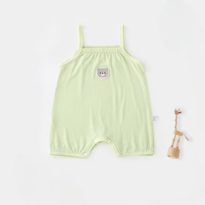 Baby Girl Solid Color Cartoon Bear Strap Romper - Green - 2-3T - image 4