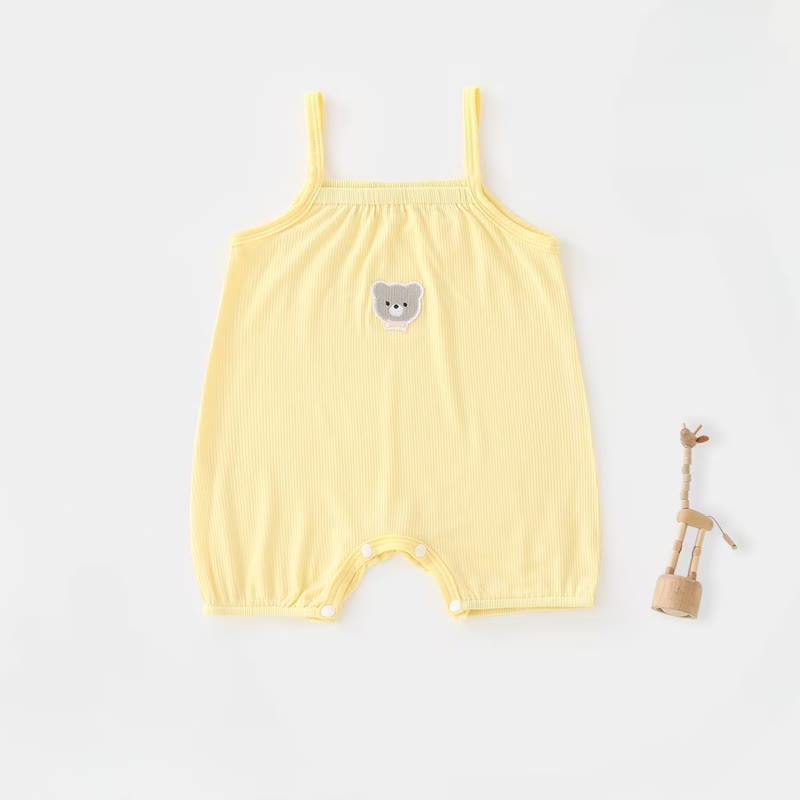 Baby Girl Solid Color Cartoon Bear Strap Romper - Yellow - 2-3T - image 3