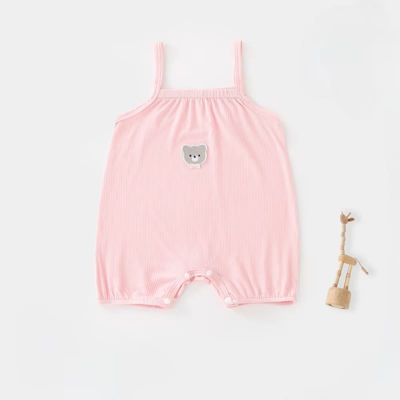 Baby Girl Solid Color Cartoon Bear Strap Romper - Pink - 2-3T - image 2