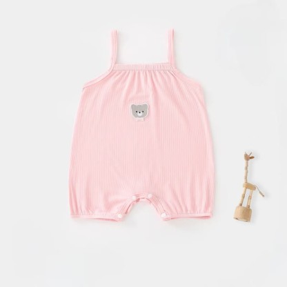 Baby Girl Solid Color Cartoon Bear Strap Romper - Pink - 2-3T - image 2