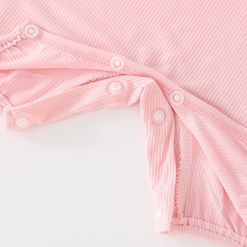 Baby Girl Solid Color Cartoon Bear Strap Romper - image 9