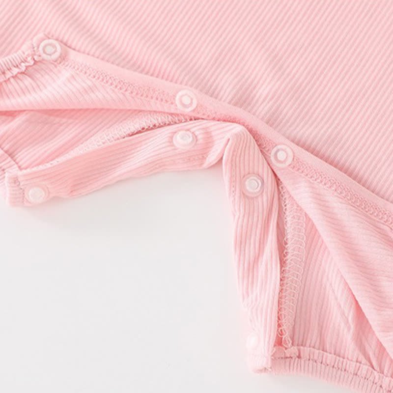 Baby Girl Solid Color Cartoon Bear Strap Romper - image 9